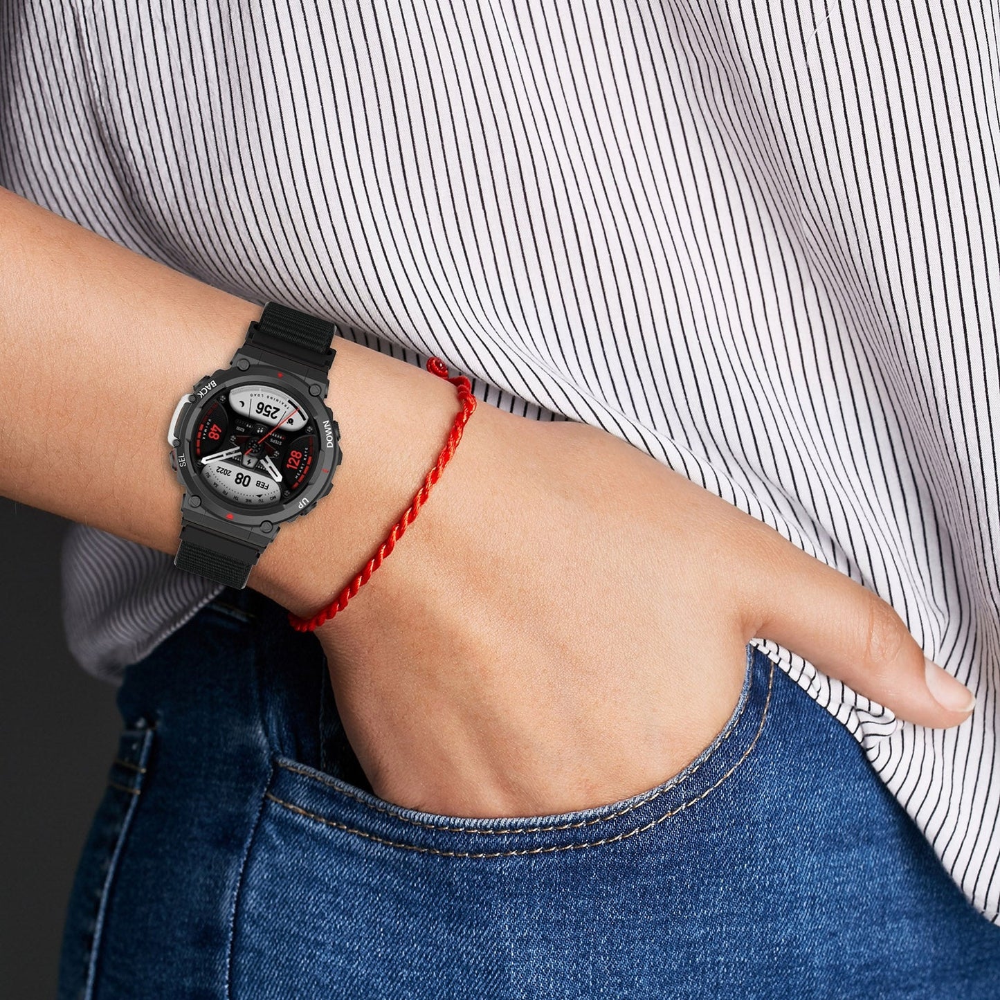 For Amazfit T-Rex2 Nylon Loop Buckle Watch Band(Black)