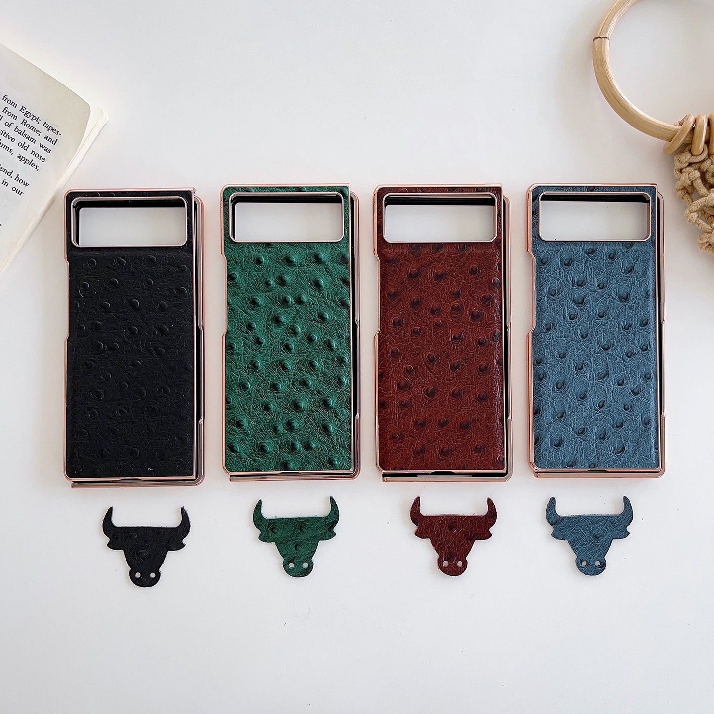 For Xiaomi Mix Fold 2 Genuine Leather Ostrich Texture Nano Plating Phone Case(Coffee)