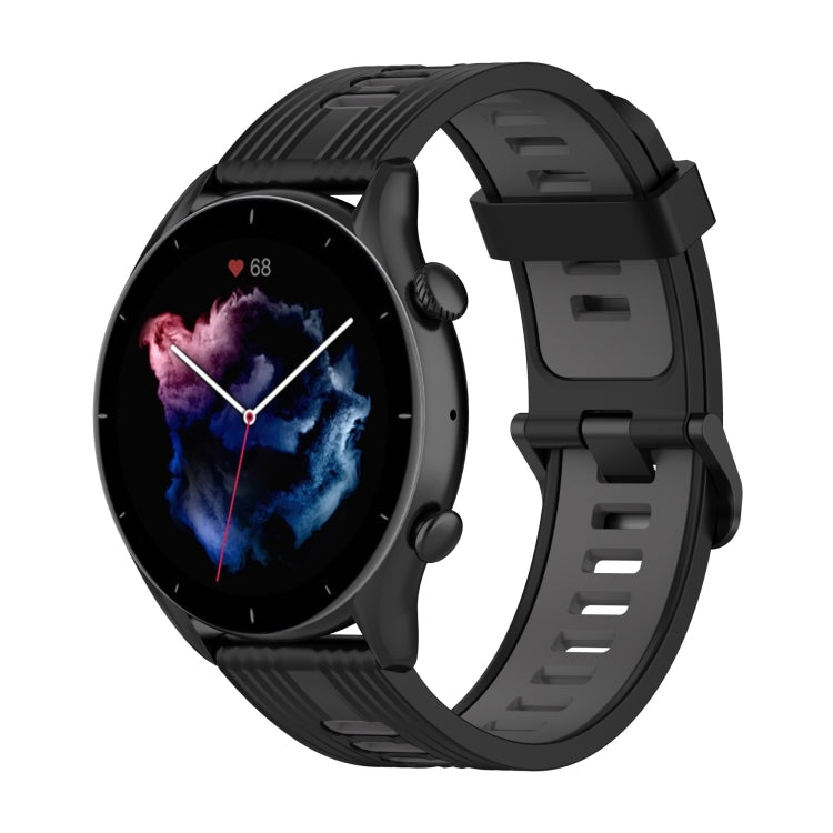 22mm Stripe Two-color Silicone Stainless Steel Buckle Watch Band, For Amazfit GTR 4 / GTS 4 / GTR 3