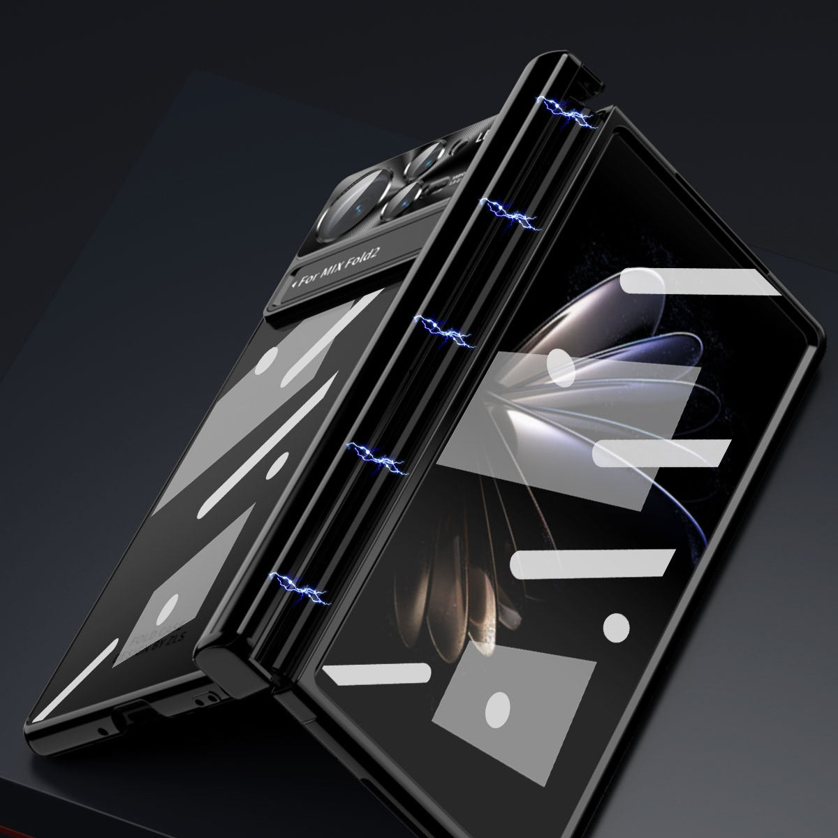 For Xiaomi Mix Fold 2 Magnetic Hinges Plating Phone Case with Holder(Blue)