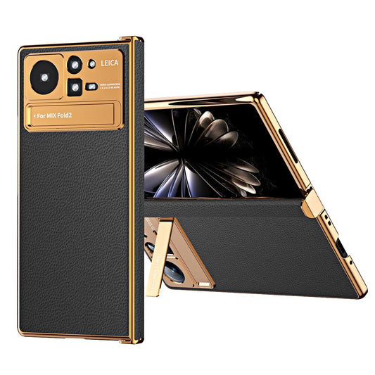 For Xiaomi Mix Fold 2 Electroplated Frame Plain Leather Phone Case(Black)