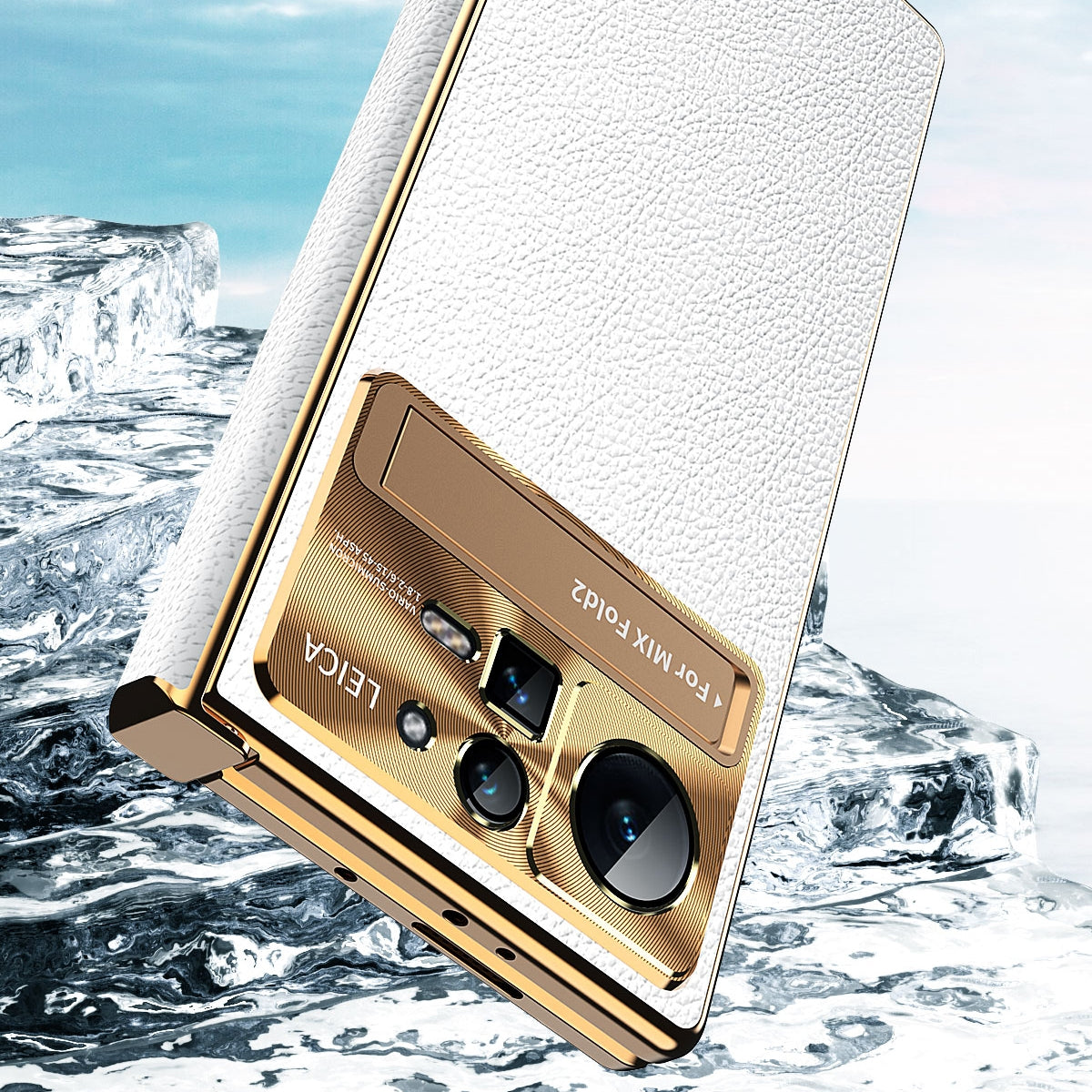 For Xiaomi Mix Fold 2 Plain Leather Double Hinged Folding Phone Case with Stylus(Gold+Silver)