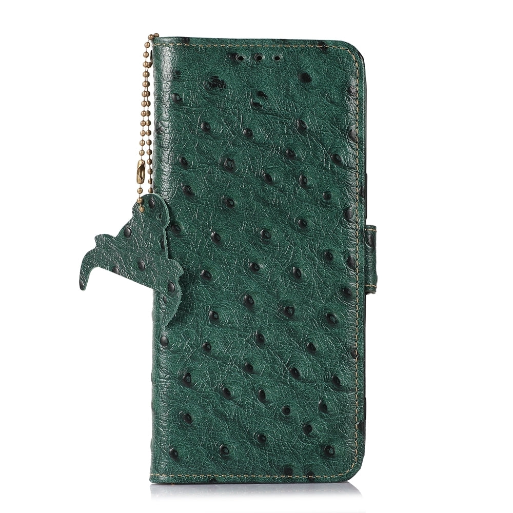 For iPhone 16e Ostrich Pattern Genuine Leather RFID Phone Case(Green)
