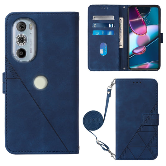 For Motorola Moto Edge 30 Pro / Edge+ 2022 Crossbody 3D Embossed Flip Leather Phone Case(Blue)