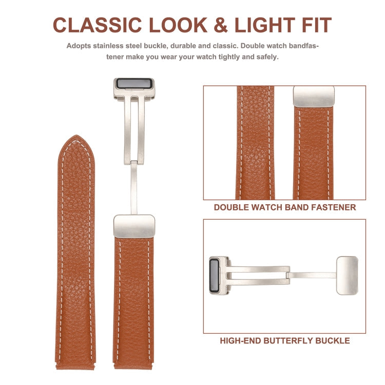 Universal Folding Buckle Genuine Leather Watch Band, For Coros Pace 2/Coros Apex 42mm, For Realme Watch 3/Amazfit GTR4/4 Pro