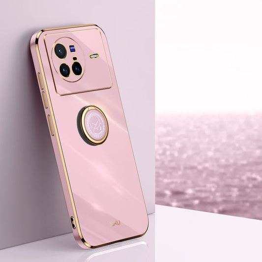 For vivo X80 XINLI Straight Edge 6D Electroplate TPU Phone Case with Ring Holder(Cherry Purple)