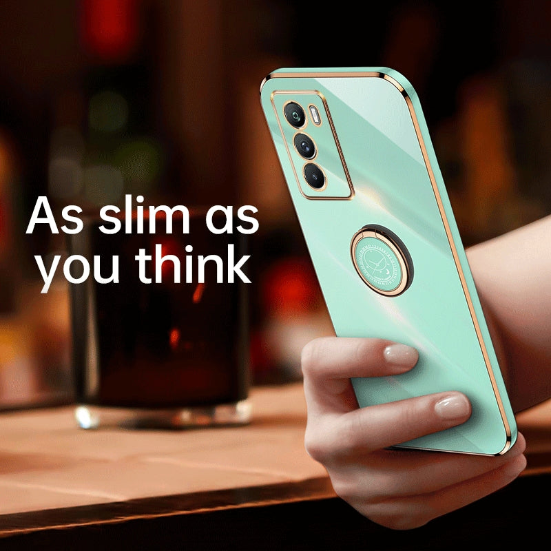 For vivo X80 XINLI Straight Edge 6D Electroplate TPU Phone Case with Ring Holder(Cherry Purple)