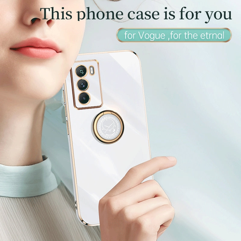 For vivo X80 XINLI Straight Edge 6D Electroplate TPU Phone Case with Ring Holder(Cherry Purple)