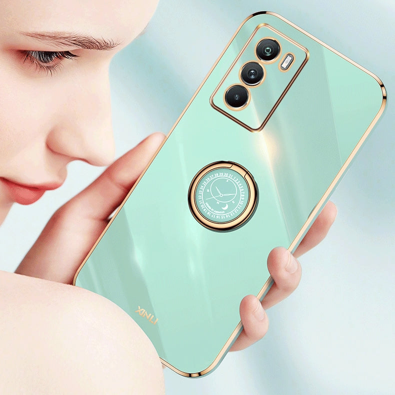 For vivo X80 XINLI Straight Edge 6D Electroplate TPU Phone Case with Ring Holder(Cherry Purple)