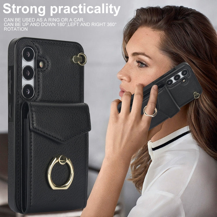 For Samsung Galaxy S24 5G Ring Holder RFID Card Slot Phone Case(Black)