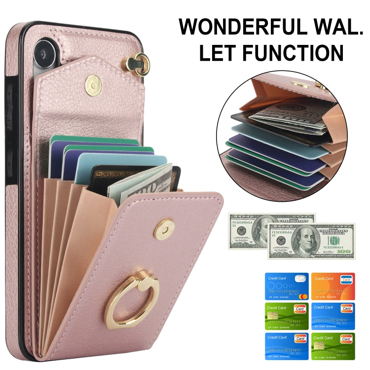 For Samsung Galaxy S24 5G Ring Holder RFID Card Slot Phone Case(Rose Gold)