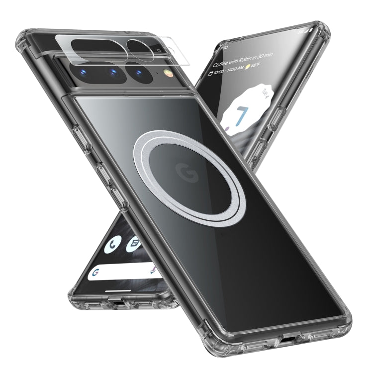 Anti-scratch Phone Cover For Google Pixel 7 Pro 5G, Magnetic PC + TPU Crystal Clear Phone Case with Tempered Glass Camera Lens Cover Support Wireless Charging
