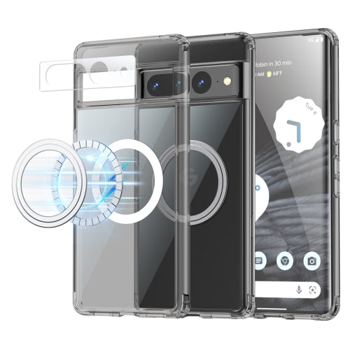 Anti-scratch Phone Cover For Google Pixel 7 Pro 5G, Magnetic PC + TPU Crystal Clear Phone Case with Tempered Glass Camera Lens Cover Support Wireless Charging