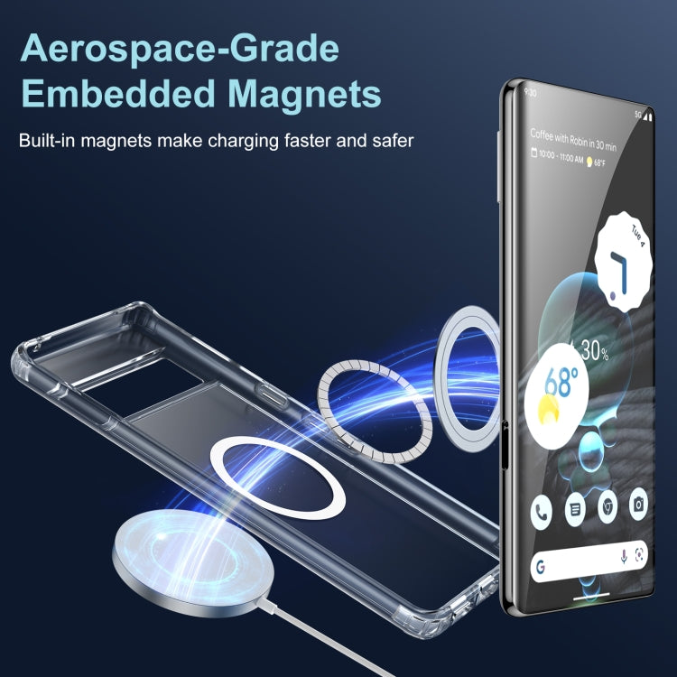 Anti-scratch Phone Cover For Google Pixel 7 Pro 5G, Magnetic PC + TPU Crystal Clear Phone Case with Tempered Glass Camera Lens Cover Support Wireless Charging