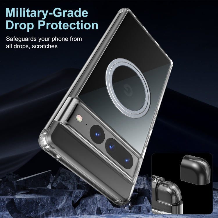 Anti-scratch Phone Cover For Google Pixel 7 Pro 5G, Magnetic PC + TPU Crystal Clear Phone Case with Tempered Glass Camera Lens Cover Support Wireless Charging