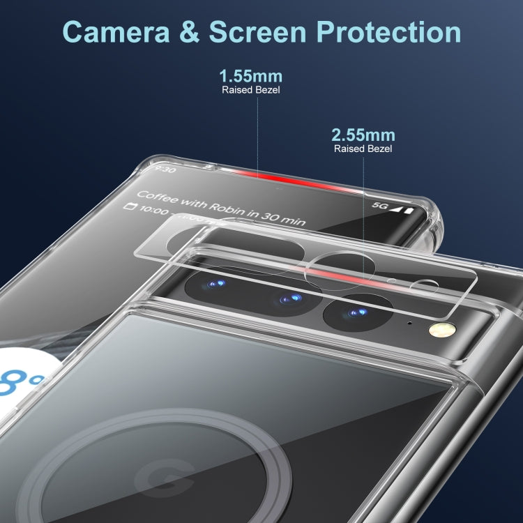 Anti-scratch Phone Cover For Google Pixel 7 Pro 5G, Magnetic PC + TPU Crystal Clear Phone Case with Tempered Glass Camera Lens Cover Support Wireless Charging