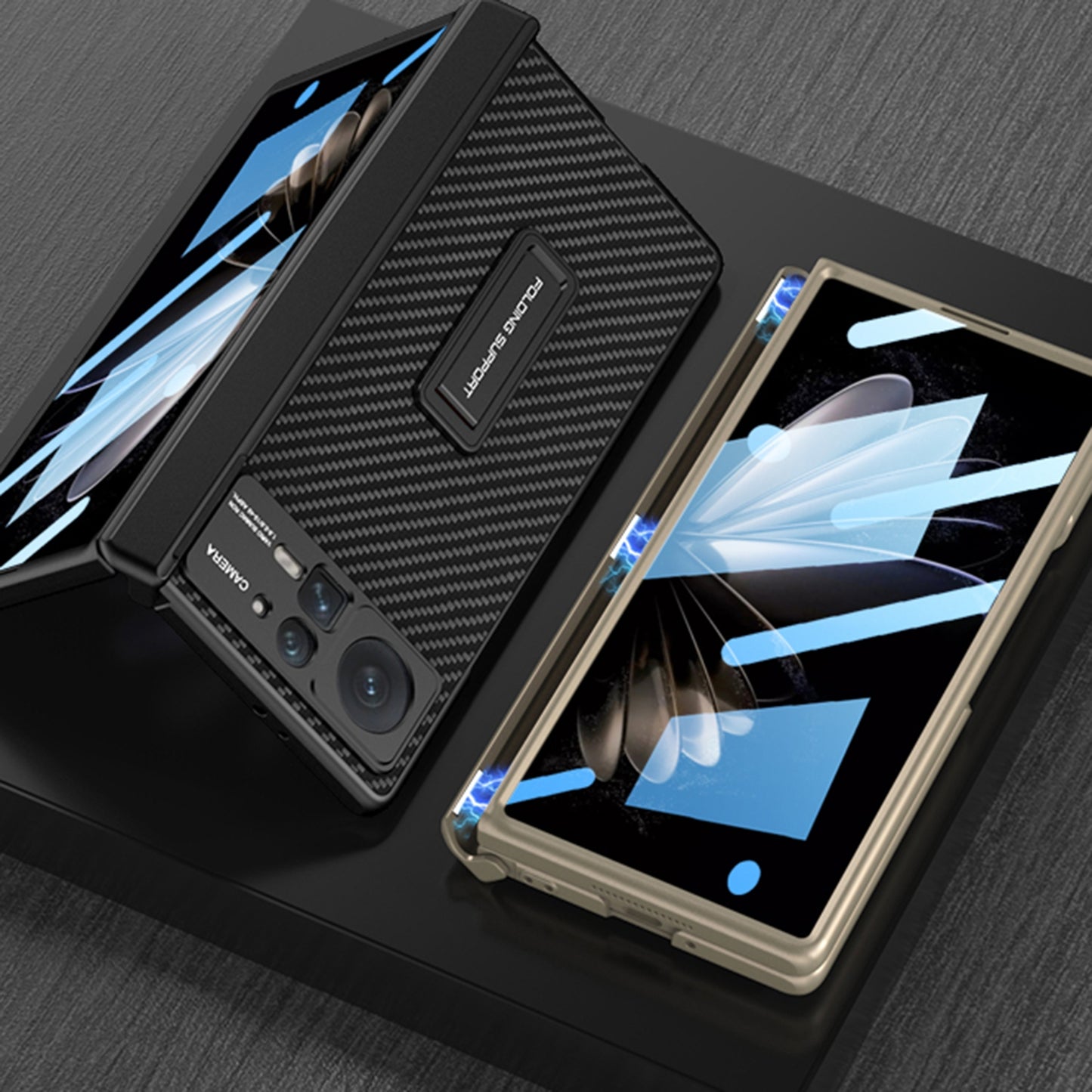 For Xiaomi Mix Fold 2 GKK Magnetic Hinge Flip Leather Phone Case with Holder(Carbon Fibre)