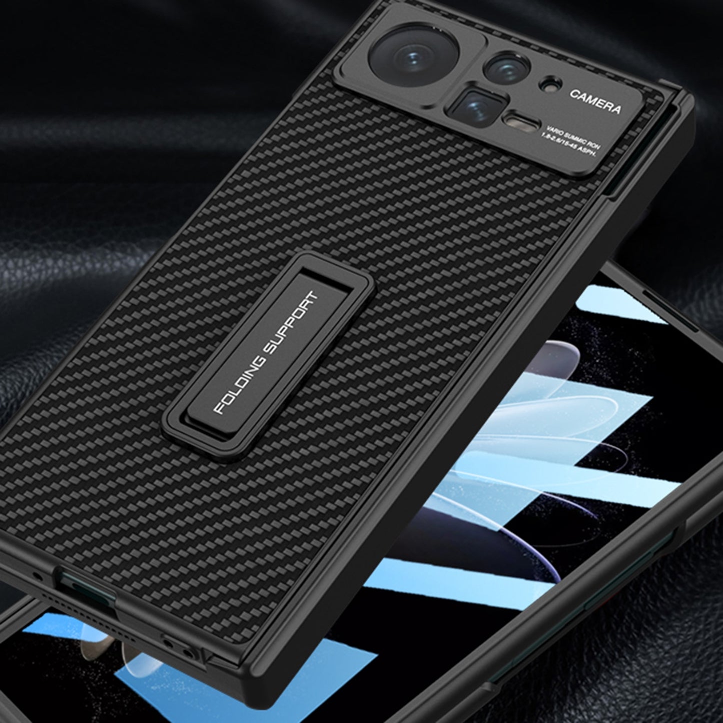 For Xiaomi Mix Fold 2 GKK Magnetic Hinge Flip Leather Phone Case with Holder(Carbon Fibre)