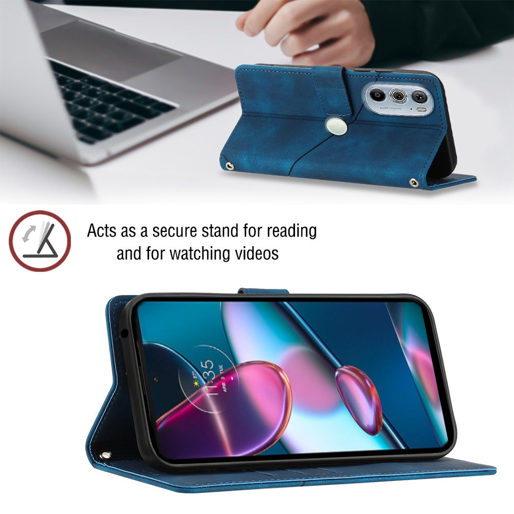 For Motorola Edge 30 Pro / Edge+ 2022 Skin-feel Embossed Leather Phone Case(Blue)