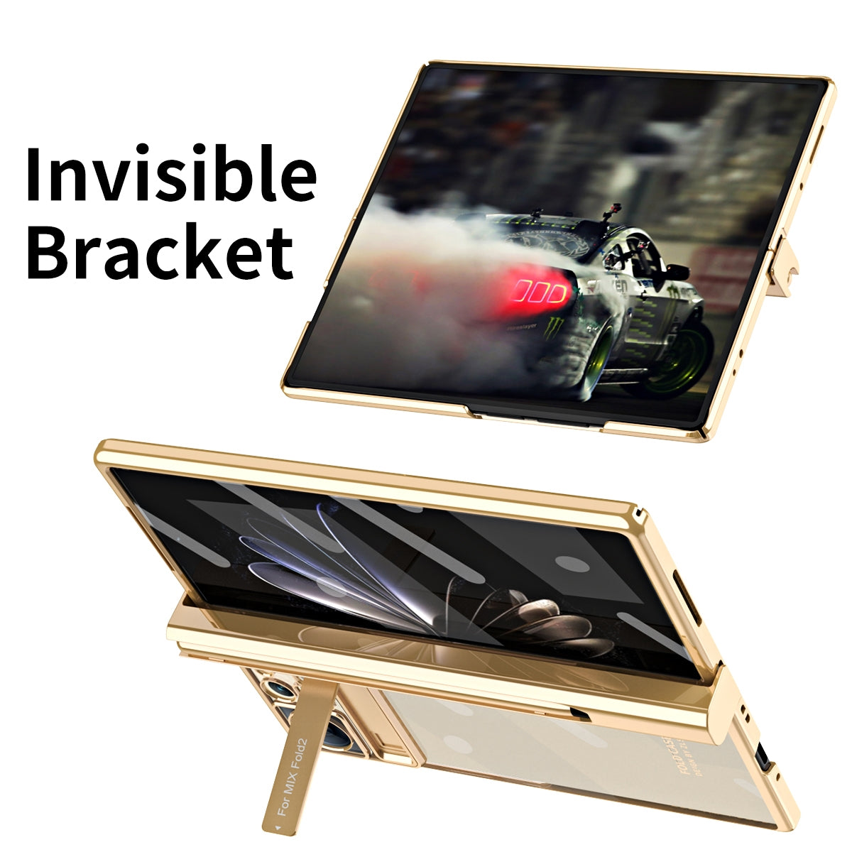 For Xiaomi Mix Fold 2 Electroplated Hinge Transparent Phone Case with Pen Slot(Rose Gold)
