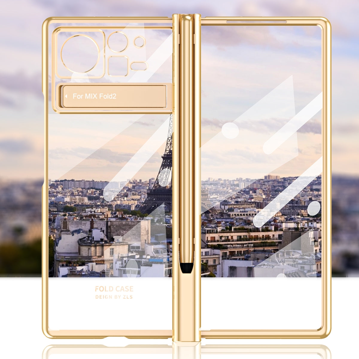 For Xiaomi Mix Fold 2 Electroplated Hinge Transparent Phone Case with Pen Slot(Rose Gold)