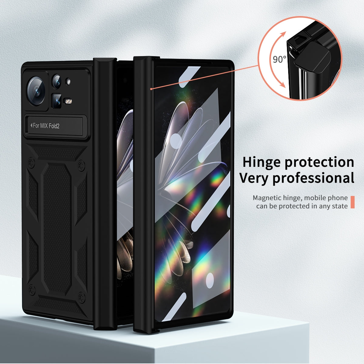 For Xiaomi Mix Fold 2 Hinge All-inclusive Magnetic Phone Case with Stand(Black)