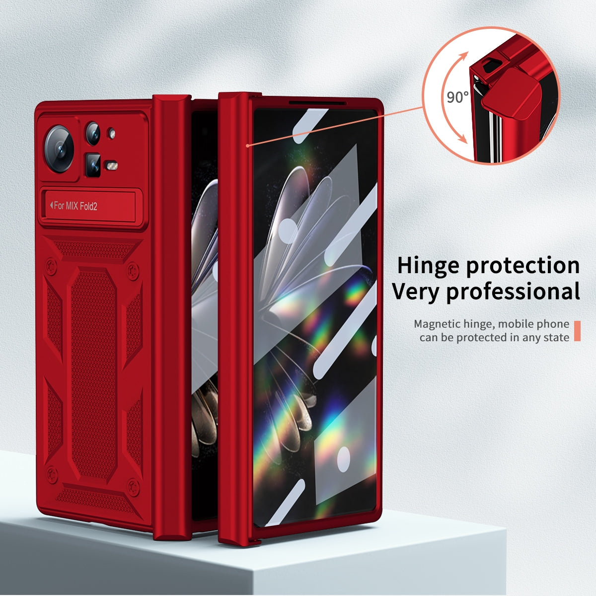 For Xiaomi Mix Fold 2 Hinge All-inclusive Magnetic Phone Case with Stand(Red)