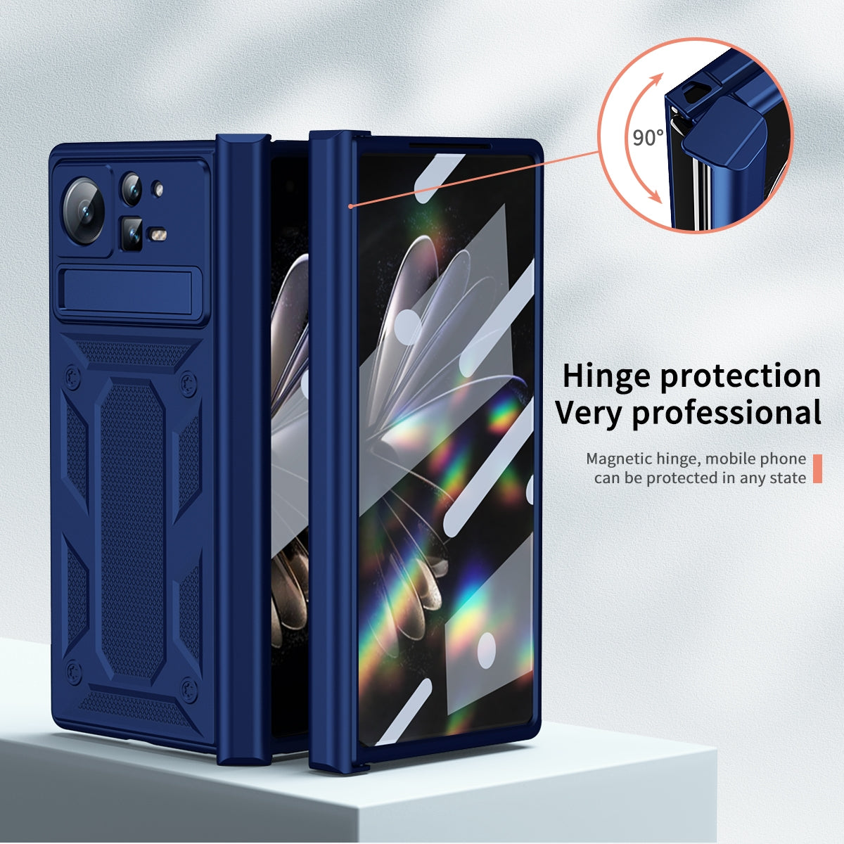 For Xiaomi Mix Fold 2 Hinge All-inclusive Magnetic Phone Case with Stand(Blue)