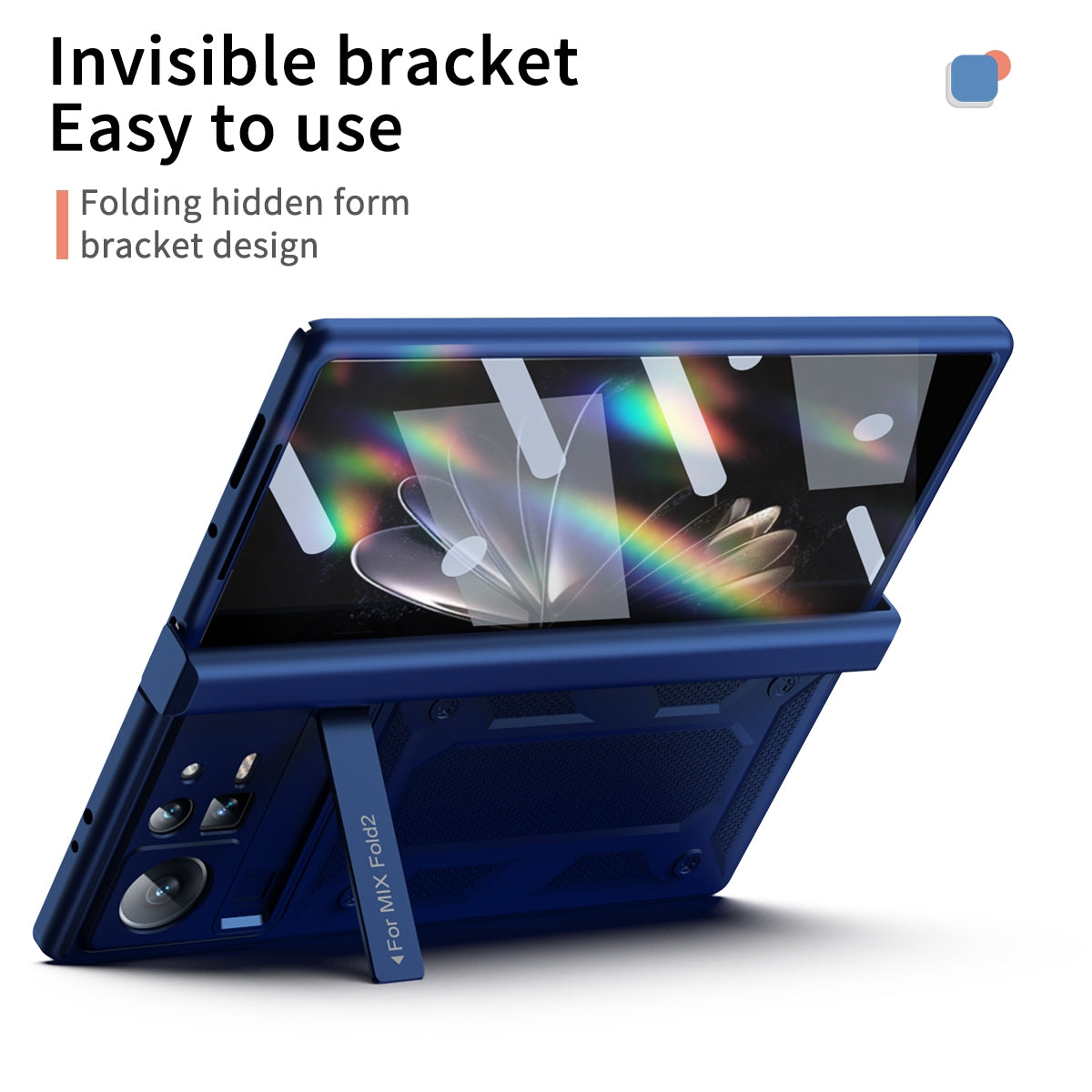 For Xiaomi Mix Fold 2 Hinge All-inclusive Magnetic Phone Case with Stand(Blue)