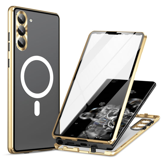 For Samsung Galaxy S24 5G HD Full Cover Magsafe Magnetic Metal Tempered Glass Phone Case(Gold)