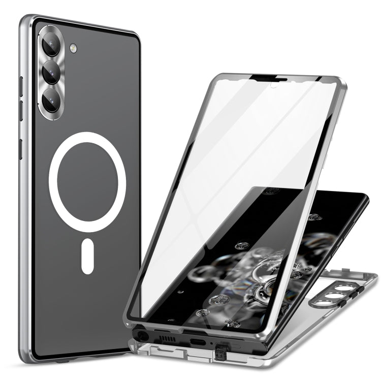 For Samsung Galaxy S24 5G HD Full Cover Magsafe Magnetic Metal Tempered Glass Phone Case(Silver)