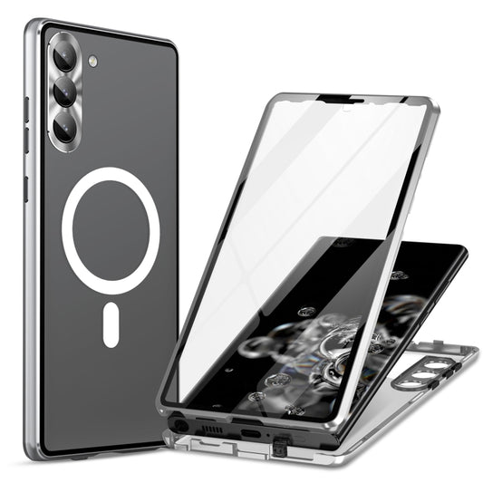 For Samsung Galaxy S24 5G HD Full Cover Magsafe Magnetic Metal Tempered Glass Phone Case(Silver)