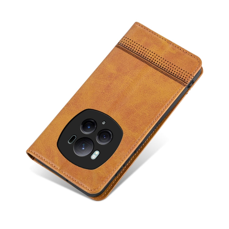 For Honor Magic6 Pro AZNS Magnetic Calf Texture Flip Leather Phone Case(Light Brown)