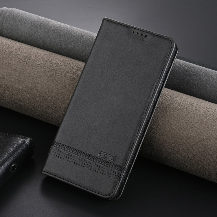 For Honor Magic6 Pro AZNS Magnetic Calf Texture Flip Leather Phone Case(Black)