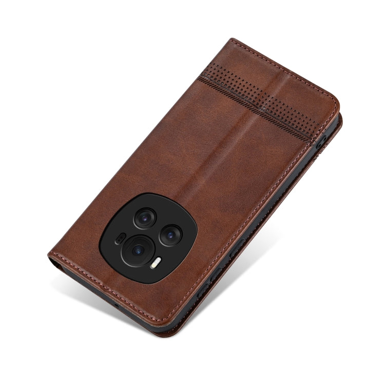 For Honor Magic6 AZNS Magnetic Calf Texture Flip Leather Phone Case(Dark Brown)