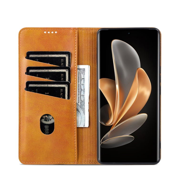 For Honor Magic6 AZNS Magnetic Calf Texture Flip Leather Phone Case(Light Brown)