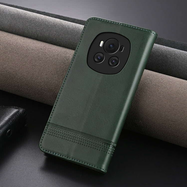 For Honor Magic6 AZNS Magnetic Calf Texture Flip Leather Phone Case(Dark Green)