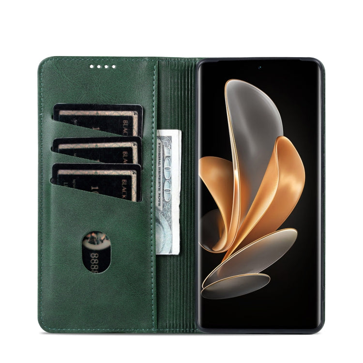 For Honor Magic6 AZNS Magnetic Calf Texture Flip Leather Phone Case(Dark Green)