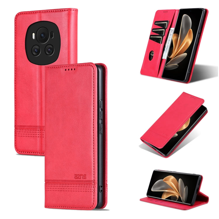 For Honor Magic6 AZNS Magnetic Calf Texture Flip Leather Phone Case(Red)