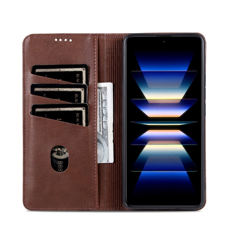 For Honor 90 GT AZNS Magnetic Calf Texture Flip Leather Phone Case(Dark Brown)