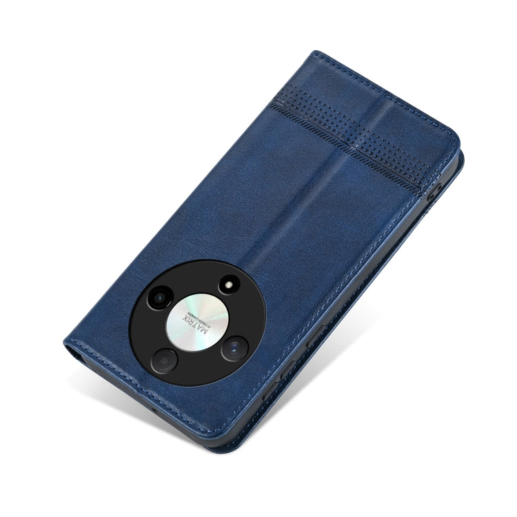 For Honor Magic6 Lite 5G/X9b AZNS Magnetic Calf Texture Flip Leather Phone Case(Dark Blue)