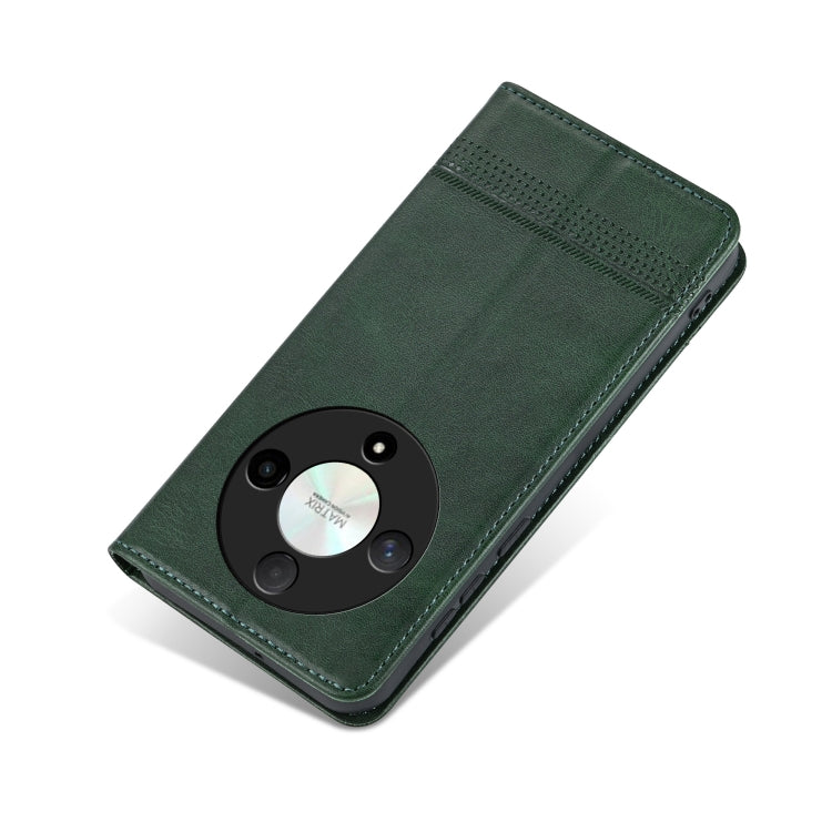 For Honor Magic6 Lite 5G/X9b AZNS Magnetic Calf Texture Flip Leather Phone Case(Dark Green)