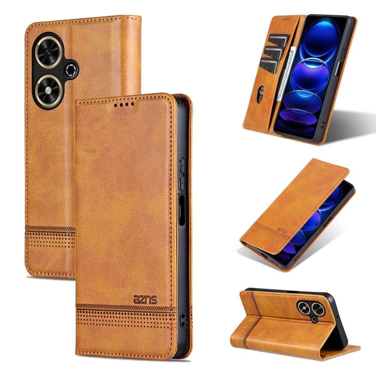 For Honor Play 50/Play 50m 5G AZNS Magnetic Calf Texture Flip Leather Phone Case(Light Brown)
