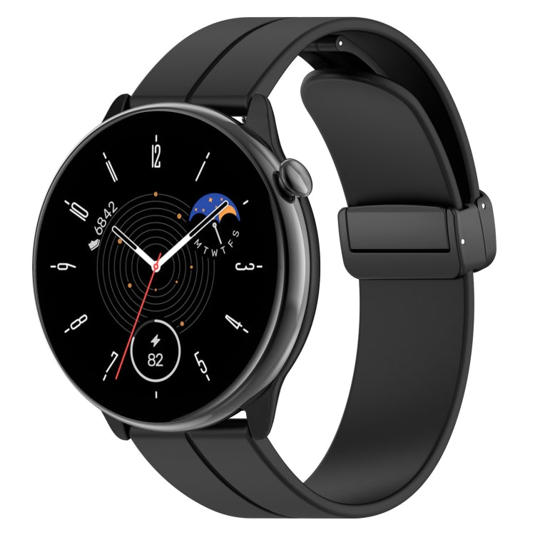 Magnetic Fold Clasp Black Buckle Silicone Watch Band, For Amazfit GTR Mini