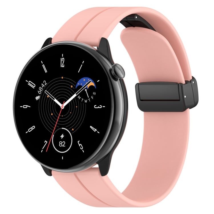 Magnetic Fold Clasp Black Buckle Silicone Watch Band, For Amazfit GTR Mini