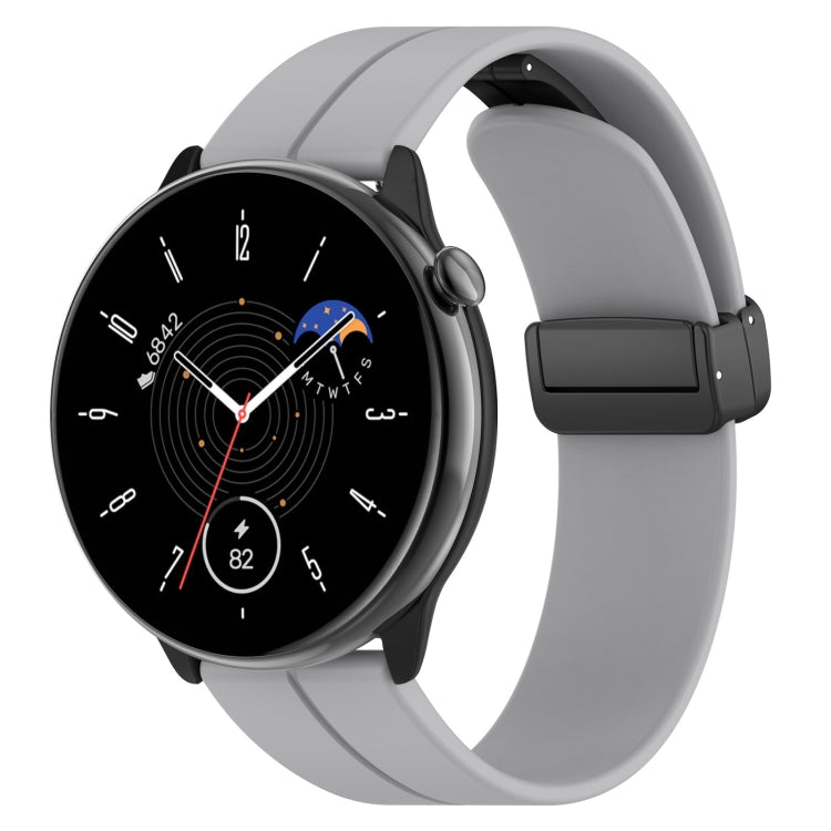 Magnetic Fold Clasp Black Buckle Silicone Watch Band, For Amazfit GTR Mini