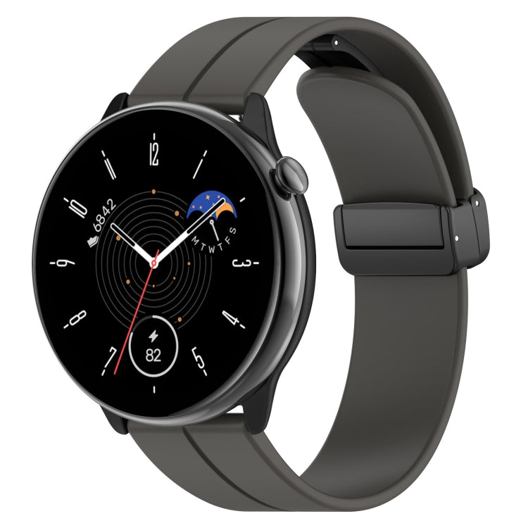 Magnetic Fold Clasp Black Buckle Silicone Watch Band, For Amazfit GTR Mini