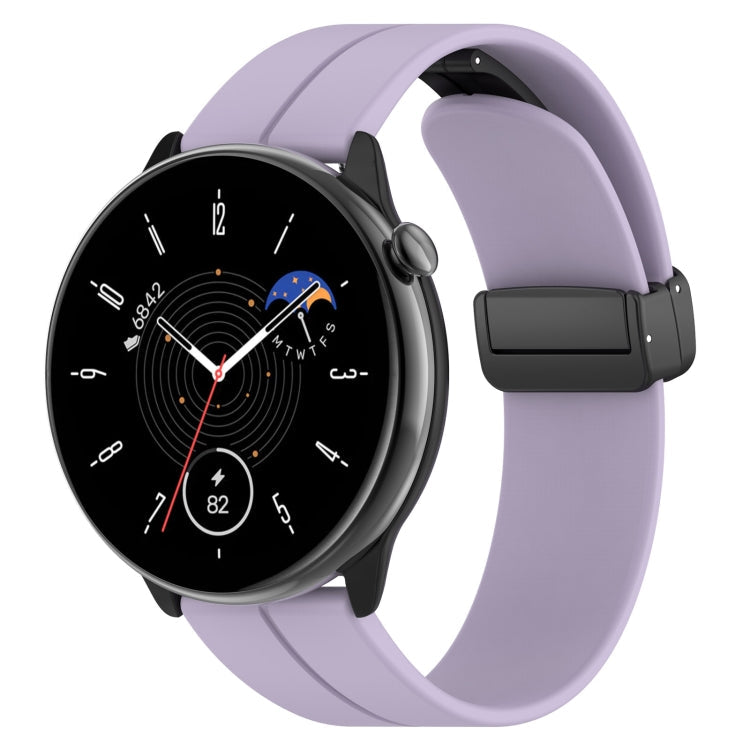 Magnetic Fold Clasp Black Buckle Silicone Watch Band, For Amazfit GTR Mini