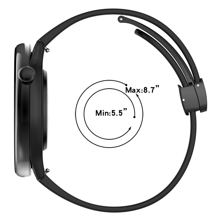 Magnetic Fold Clasp Black Buckle Silicone Watch Band, For Amazfit GTR Mini