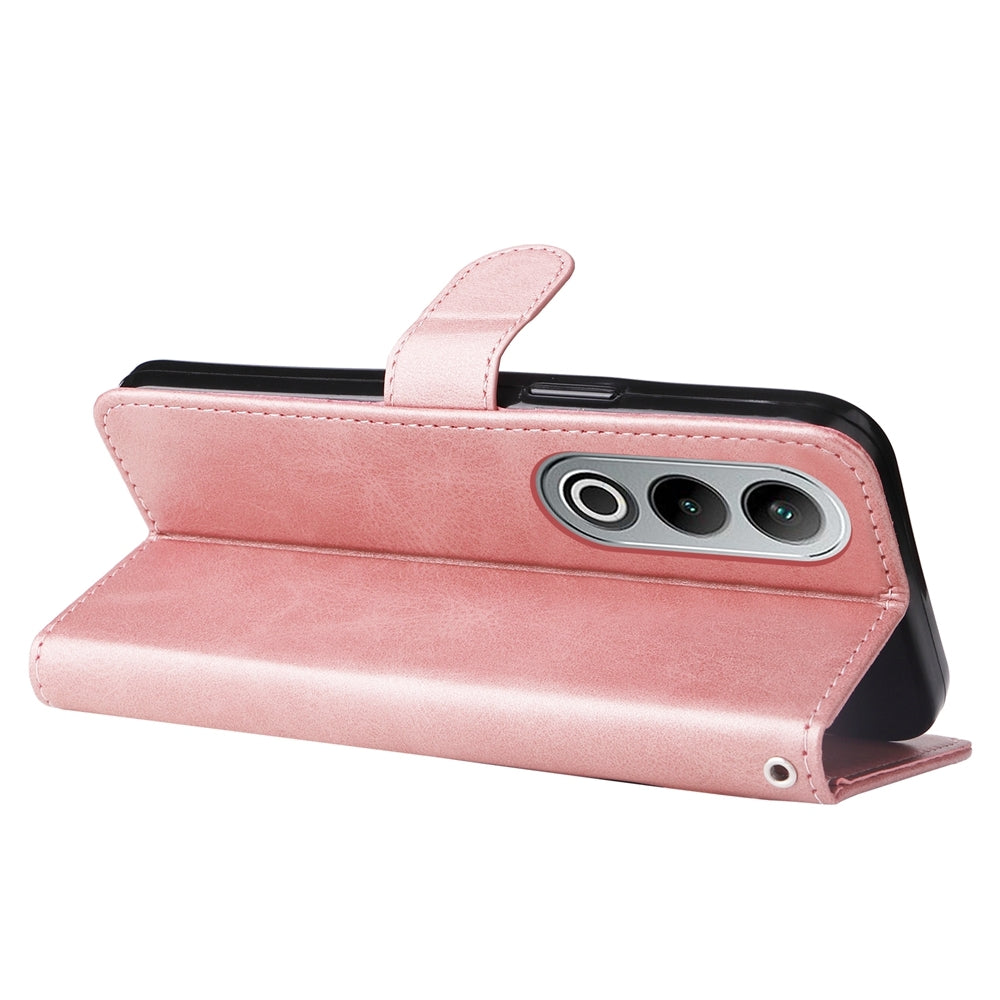 For OPPO K12 Fashion Calf Texture Zipper Leather Phone Case(Rose Gold)